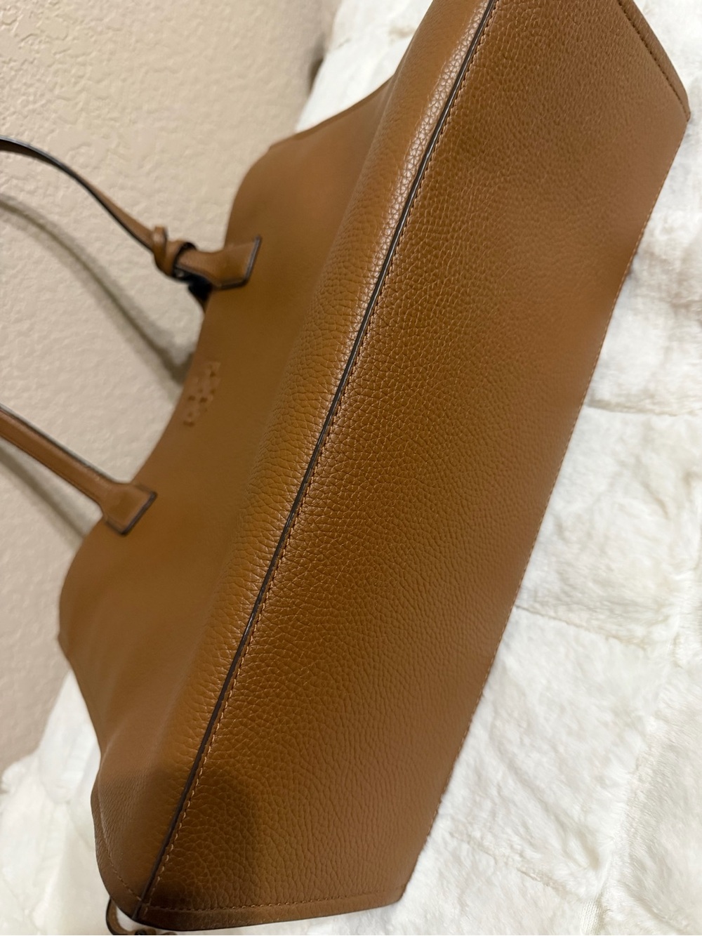 Tory Burch Thea Pebbled Leather Tote with Tassel in Moose Brown - Picture 8 of 15